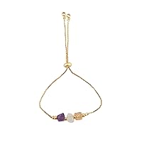 Guntaas Gems 3 Raw Birthstone Bracelet Gold Plated Rough Gemstone Handmade Brass Jewelry Slider Lock Bracelet Gift For Her