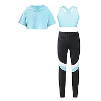 YiZYiF Kids Girls 3 Piece Gymnastic Athletic Tracksuit Outfit Ballet Yoga Jazz Hip Hop Clothes Set Dance Sport Suit