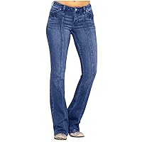 Mid Waisted Boot Cut Jeans for Women Trendy High Waist Tummy Control Wide Leg Bell Bottom Denim Pants Stretch Shaping