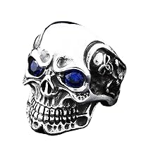 Gothic Mens Biker Skull Red Blue Eye Ring Stainless Steel Size 7-13