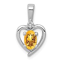 925 Sterling Silver Polished Open back Citrine and Diamond Pendant Necklace Measures 16x10mm Wide Jewelry for Women
