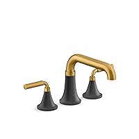 Kohler T27417-4-BMB Tone Deck-Mount Bath Faucet Trim, Matte Black/Moderne Brass
