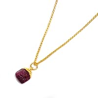 Raw Ruby Necklace, Gold Plated July Birthstone Gemstone Jewelry, Layering Boho Healing Crystals, Stone Pendant, Friendship Necklace By CHARMSANDSPELLS, Pink