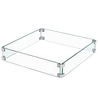Glass Wind Guard for 28''&32'' Propane Fire Pit Table, Clear Tempered Wind Guard for Gas Firepit, Thick Rectangle Glass Shield with Aluminum Corner Bracket & Rubber Feet，20 x 20 x 4 inch