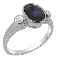 Solid 18k White Gold Natural Sapphire & Diamond Womens Trilogy Ring - Sizes 4 to 12 Available