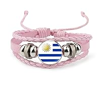Uruguay Flag Bracelet - Handmade Woven Adjustable Uruguay Patriot Leather Wristband, Fashion National Flag Colorful Bracelet For Women Men Couple Jewelry Gift