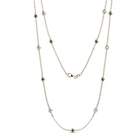 13 Station Emerald & Natural Diamond Cable Necklace 1.16 ctw 14K Rose Gold. Included 18 Inches Gold Chain.