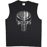 Mens Sleeveless T-shirt Muscle Tee American Flag Skull