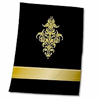 3dRose Stylish Faux Gold Effect Damask Element on Black Background - Towels (twl-219215-2)