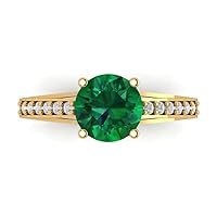 Clara Pucci 2.31 Brilliant Round Cut cathedral Solitaire Simulated Emerald Accent Anniversary Promise Engagement ring 18K Yellow Gold