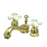 Kingston Brass KS3952PX Restoration Mini Widespread Lavatory Faucet with Porcelain Cross Handle, Polished Brass
