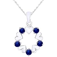 ABHI Created Round Cut Blue Sapphire Gemstone 925 Sterling Silver 14K Gold Over Valentine's Special Open Circle Heart Pendant Necklace for Women's & Girl's