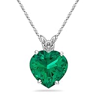 2.75-3.00 Cts of 10 mm AAA Heart Lab Created Emerald Scroll Solitaire Pendant in 14K White Gold