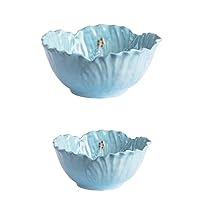 Cute Handcrafted Bowl Set of 2 with Hibiscus Design for Fruit, Salad and Soup,sculpted Flower-Shaped Cereal Bowls for Kitchen, Home Party Decor