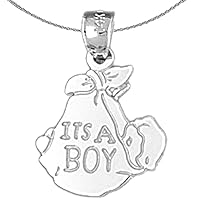 Silver It's A Boy Necklace | Rhodium-plated 925 Silver It's A Boy Pendant with 18