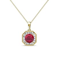 Ruby & Natural Diamond Halo Pendant 1.69 ctw 14K Yellow Gold. Included 18 Inches Gold Chain.