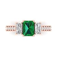 1.92 ct Emerald Round Cut Solitaire 3 stone Accent Simulated Emerald Anniversary Promise Engagement ring 18K Rose Gold
