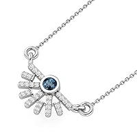 925 Sterling Silver 3mm Round Cut London Blue Topaz Rising Sun Necklace Pendant for Women with 18