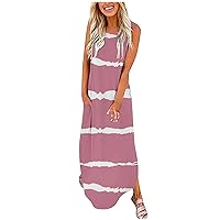 Maxi Dresses for Women 2024 Casual Sleeveless Split Loose Sundress Summer Tank Dress Beach Cover Ups with Pockets
