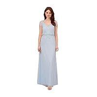 Adrianna Papell Women's Beaded Blouson Long Dress, Elegant Sky