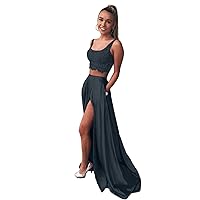 Womens Halter 2 Piece Prom Dress with Slit Long Evening Gown