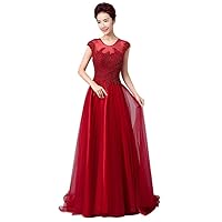 Lace Floral Beaded Bridesmaid Prom Long Formal Evening Dress
