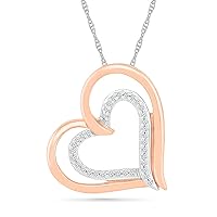 DGOLD Sterling Silver and 10kt Gold round Diamond Heart in Heart Pendant (0.08 Cttw)