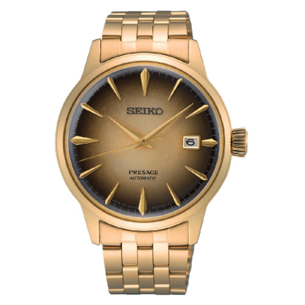 SEIKO SRPK48 Men's Analog Automatic Watch - Gold Dial Gold-Tone Stainless Steel Band - Sapphire Crystal 100 Meters Water Resistant Depth Watch