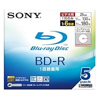 Sony Blu-ray Disc 5 Pack - 25GB 6X BD-R - White Inkjet Printable [Japanese Import]