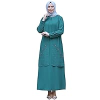 Women's Muslim Abaya Dress Amine Emerald | Hijab Ladies Long Sleeve Embroidered Evening Dresses | Plus Size Clothing