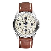 Torgoen T21 GMT Pilot Watch for Men, Swiss Quartz, Sapphire Crystal with Vintage Leather Strap