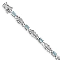 925 Sterling Silver Textured Polished Box Catch Closure Aquamarine and Diamond Bracelet Measures 7mm Wide Jewelry for Women