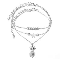 Ankle Chain Pineapple Pendant Anklet Beaded Summer Beach Foot Jewelry Fashion Style Anklets for Women (silver)