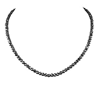 Round Black Diamond 4mm Beads Necklace in 18K Gold Clasp 20