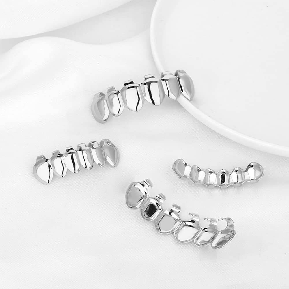 Silver-Tone Hip Hop Removeable Mouth Grillz Set (Top & Bottom) Player Style