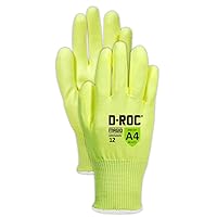 MAGID GPD545HV12 D-ROC HPPE Blend PU Palm Coated Gloves, Size 12, Hi-Viz Yellow (12 Pairs)