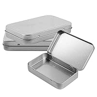 Restaurantware RW Base 5.8 Ounce Rectangular Tin Containers 100 Durable Tin Boxes With Lids - Hinged Lids Rounded Edges Silver Tin Storage Containers Customizable Fits Mints Pills Or Herbs