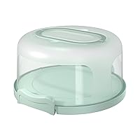 Round Cake Carrier Two Sided Cake Holder Serves as Five Section Serving Tray, Portable Cake Stand Fits 10 inch Cake, Cake Box Comes with Handle, Cake Container Holds Pies (Green)