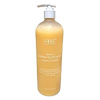 Om She Aromatherapy Creamy ORANGE & MANDARIN Shower Body Wash with Vitamin C, 33.8 oz