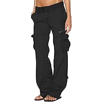 Women's Tactical Active Cargo Pants Low Rise Casual Multi-Pockets Wide Leg Pants Stretch Plus Size Workout Trousers
