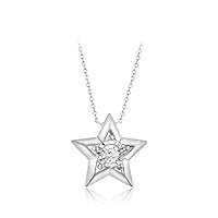 Jewelry Created Round Cut White Diamond 925 Sterling Silver 14K White Gold Finish Diamond Solitaire Star Pendant Necklace for Women's & Girl's