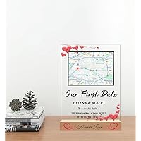 Personalized Acrylic Plaque Our First Date/Where We Met Valentines Day Map Plaque Night Light-Gift for Her, Custom Locaiton, Date, Names, Gift for Him, Couples Gift