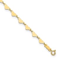 14K Yellow Gold Oval Link Chain with Hearts Plus 1in Ext Anklet - 9