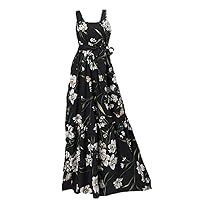 European and American Summer Printed Casual Long Skirt with Belt Dress
