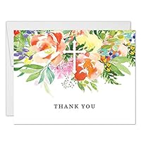 Beautiful Religious Baptism Thank You Cards with Envelopes ( Pack of 25 ) Flowers Simple Cross Christening Dedication Thank You Gracias Notecards Folded Welcome Baby Church Thanks Great Value VT0093B