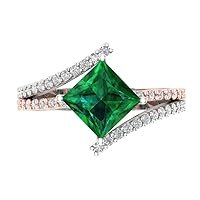 Clara Pucci 2.55 Princess Cut Criss Cross Split Shank Solitaire W/Accent Simulated Emerald Anniversary Promise ring 18K 2 tone Gold