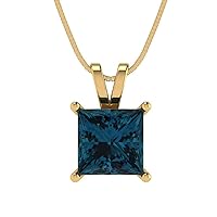 Clara Pucci 2.0 ct Princess Cut Genuine Natural London Blue Topaz Solitaire Pendant Necklace With 18