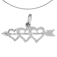 Silver Three Hearts With Arrow Necklace | Rhodium-plated 925 Silver Three Hearts With Arrow Pendant with 18
