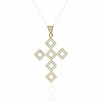 14K Yellow Gold Finish 1.50CT Created Round Diamond Multi Square Cross Pendant