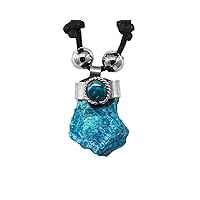 Natural Raw Rough Healing Gemstone Crystal Pendant Silver Metal Chrysocolla Adjustable Necklace - Womens Fashion Handmade Jewelry Boho Accessories (Teal Dark Chrysocolla)